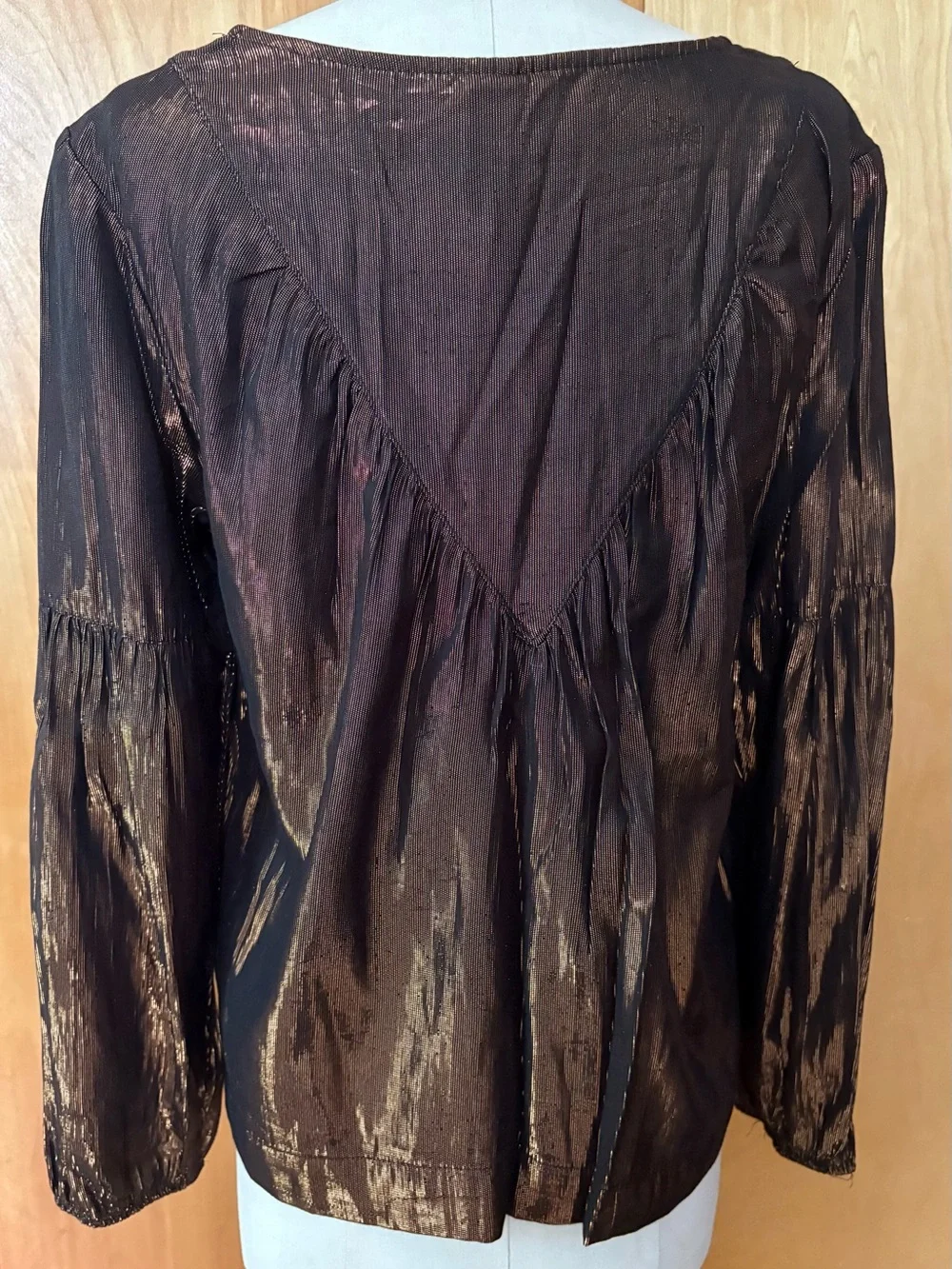 Amadi Anthropologie Merry Metallic Blouse Top Copper Bronze Shimmer Poet Sleeve